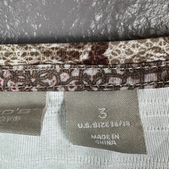 Chico's Zenergy Top Size 3 Long Sleeve Lace Print Tunic Brown Red - Picture 4 of 7